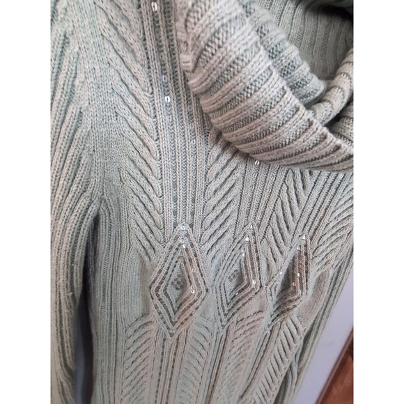Talbots Sweater Womens SP Green ‎ Cable Knit Turtle Neck Cotton Sparkle Pullover - Picture 4 of 10